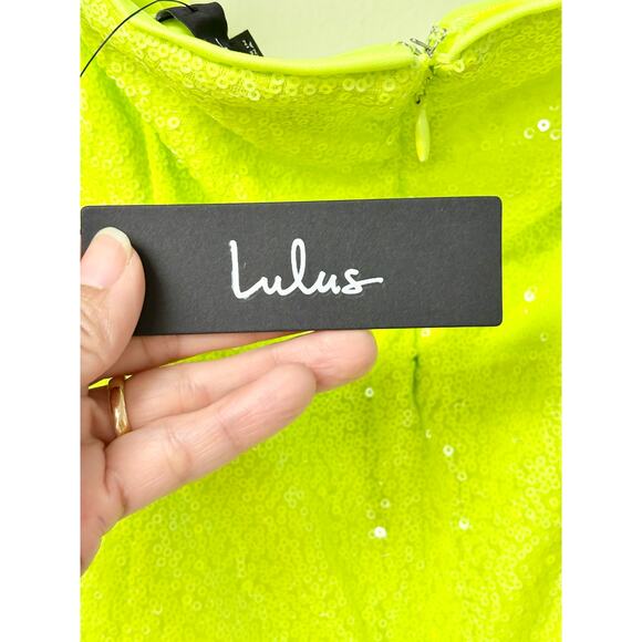 NWT Lulus Embellished Sequin Strapless Mini Dress Neon Yellow Women's L - Picture 4 of 6